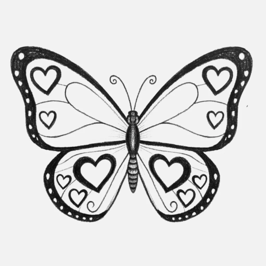 Mariposa Dibujo a Lápiz: 20 Ideas Fáciles y Bonitas para Practicar 4 Alas de corazón