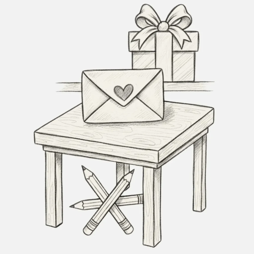 Carta Pequeña con Corazón Dibujado