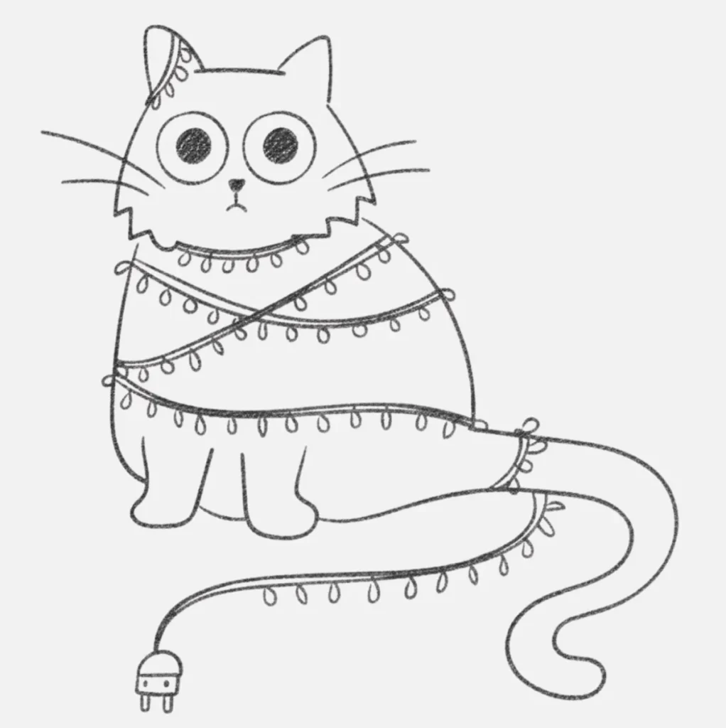 Gato enredado en la decoración