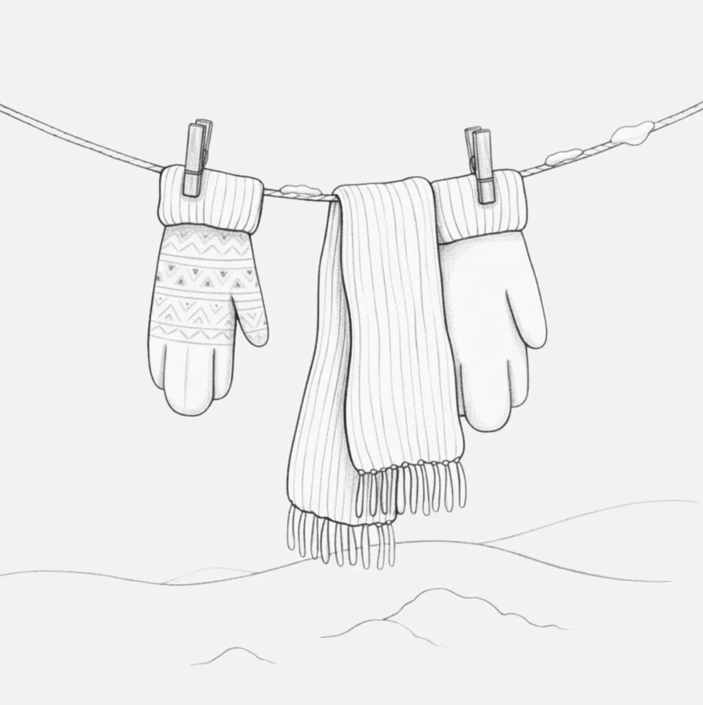 Guantes y Bufanda Colgados para Secar