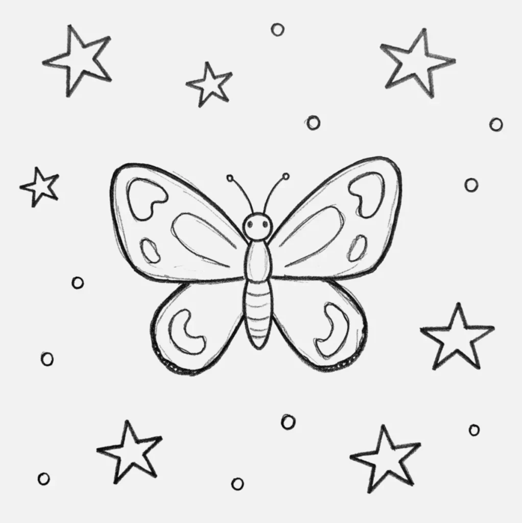 Mariposa Dibujo a Lápiz: 20 Ideas Fáciles y Bonitas para Practicar 17 Mariposa con estrellas