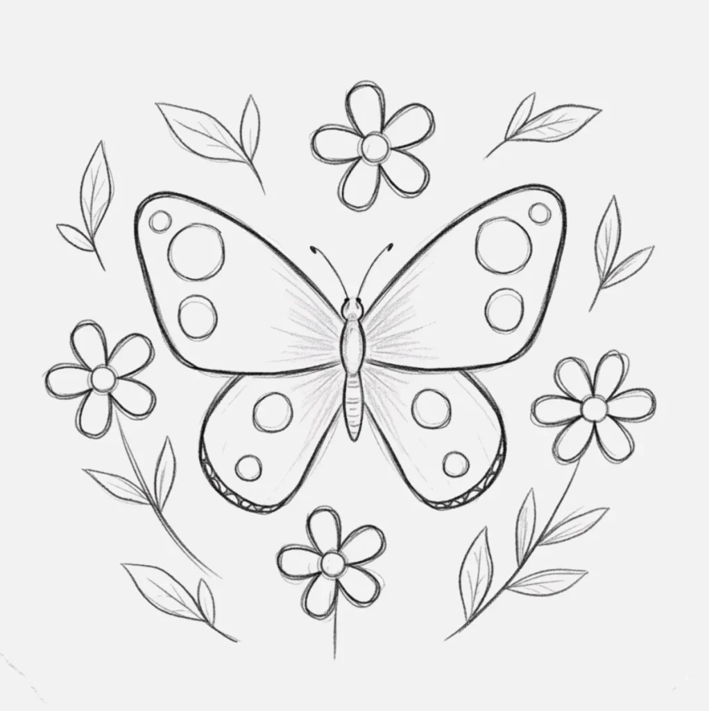 Mariposa Dibujo a Lápiz: 20 Ideas Fáciles y Bonitas para Practicar 15 Mariposa en el jardín