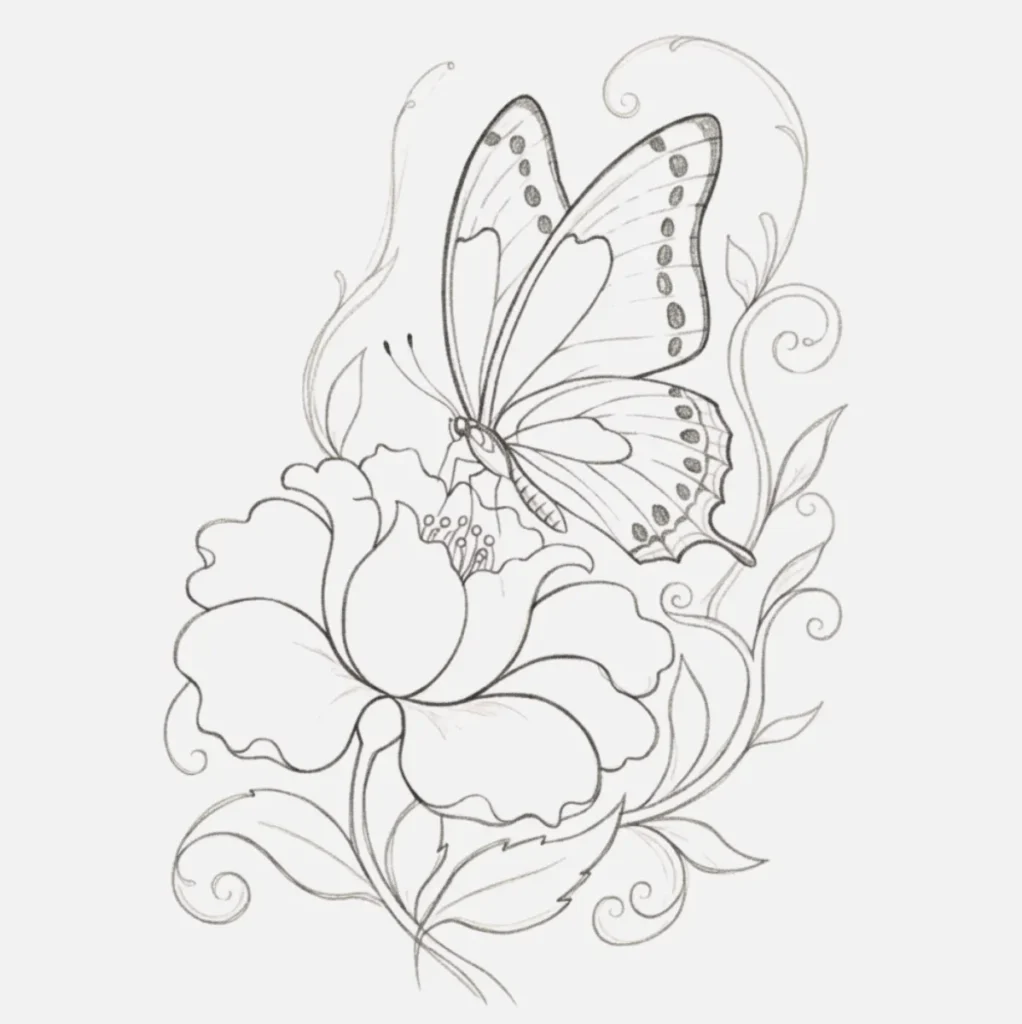 Mariposa Dibujo a Lápiz: 20 Ideas Fáciles y Bonitas para Practicar 5 Mariposa en flor