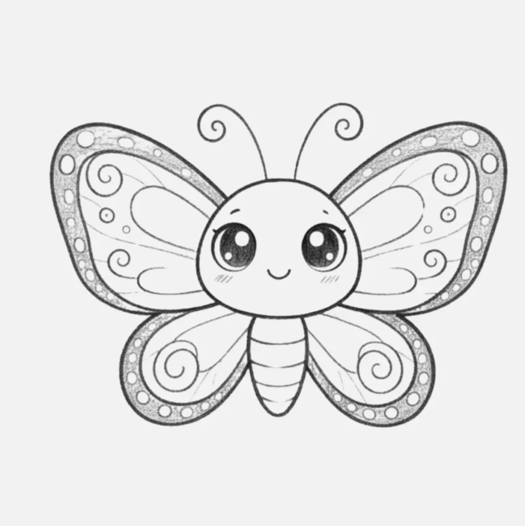 Mariposa Dibujo a Lápiz: 20 Ideas Fáciles y Bonitas para Practicar 8 Mariposa kawaii