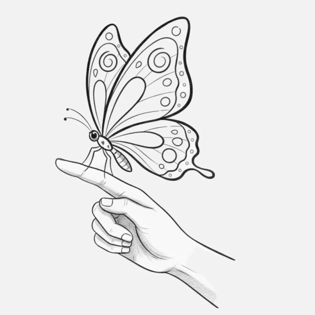 Mariposa Dibujo a Lápiz: 20 Ideas Fáciles y Bonitas para Practicar 20 Mariposa posada en un dedo