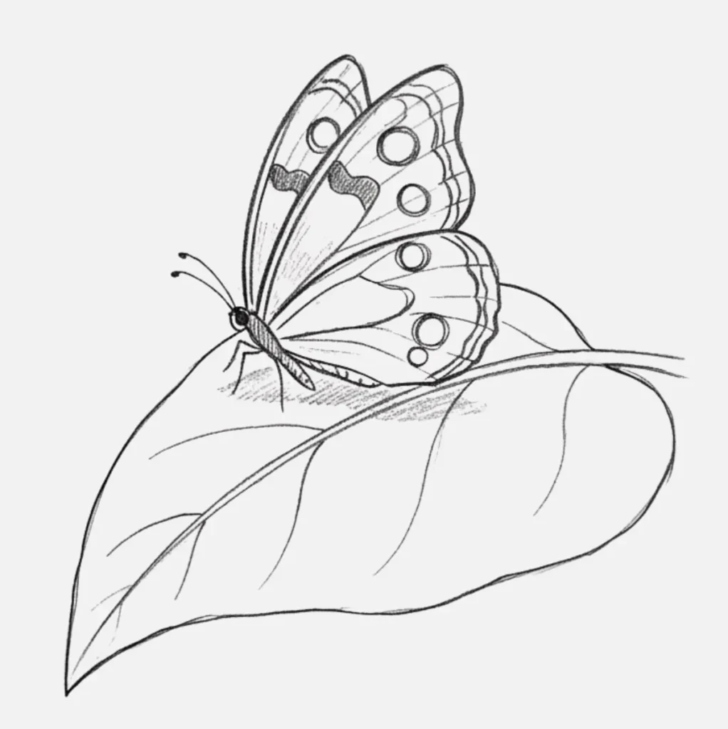 Mariposa Dibujo a Lápiz: 20 Ideas Fáciles y Bonitas para Practicar 7 Mariposa sobre una hoja
