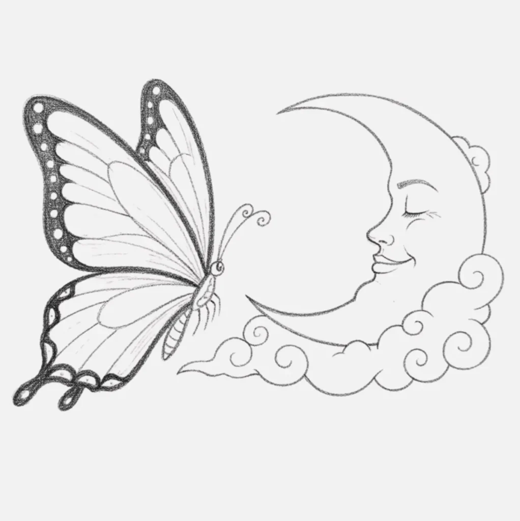 Mariposa Dibujo a Lápiz: 20 Ideas Fáciles y Bonitas para Practicar 10 Mariposa y luna