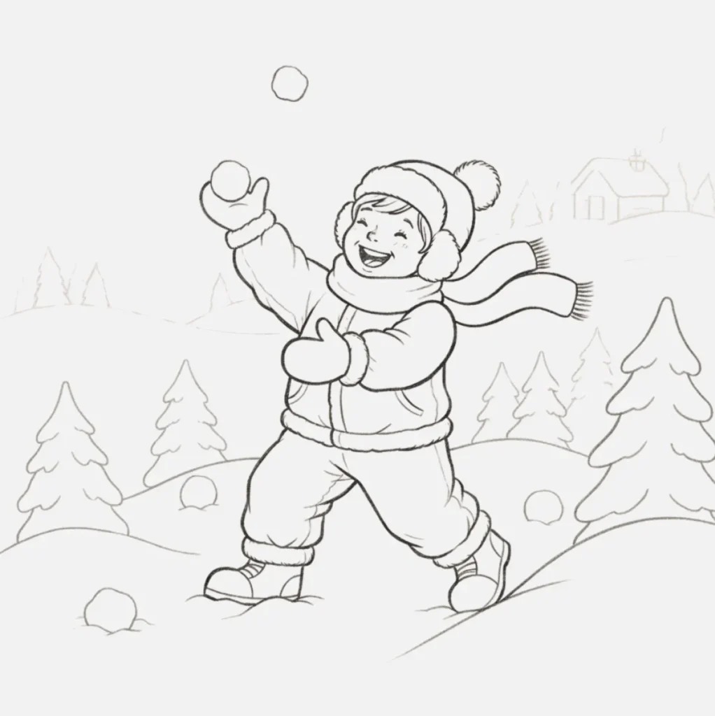 Niño Abrigado Jugando con la Nieve