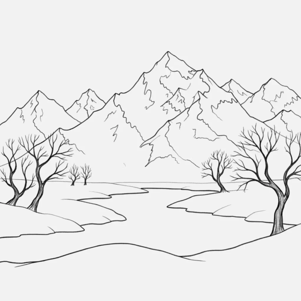 Paisaje de Invierno con Montañas y Luna