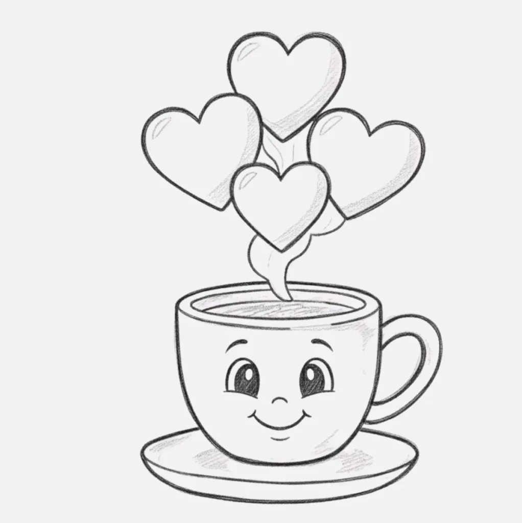 Taza Caliente con Carita Feliz y Corazones