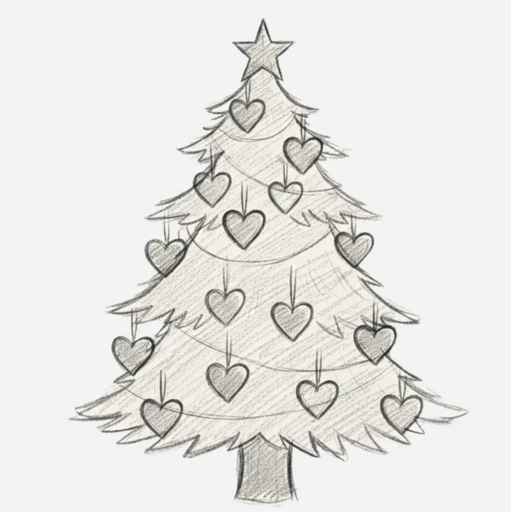 Árbol de Navidad con Adornos de Corazón
