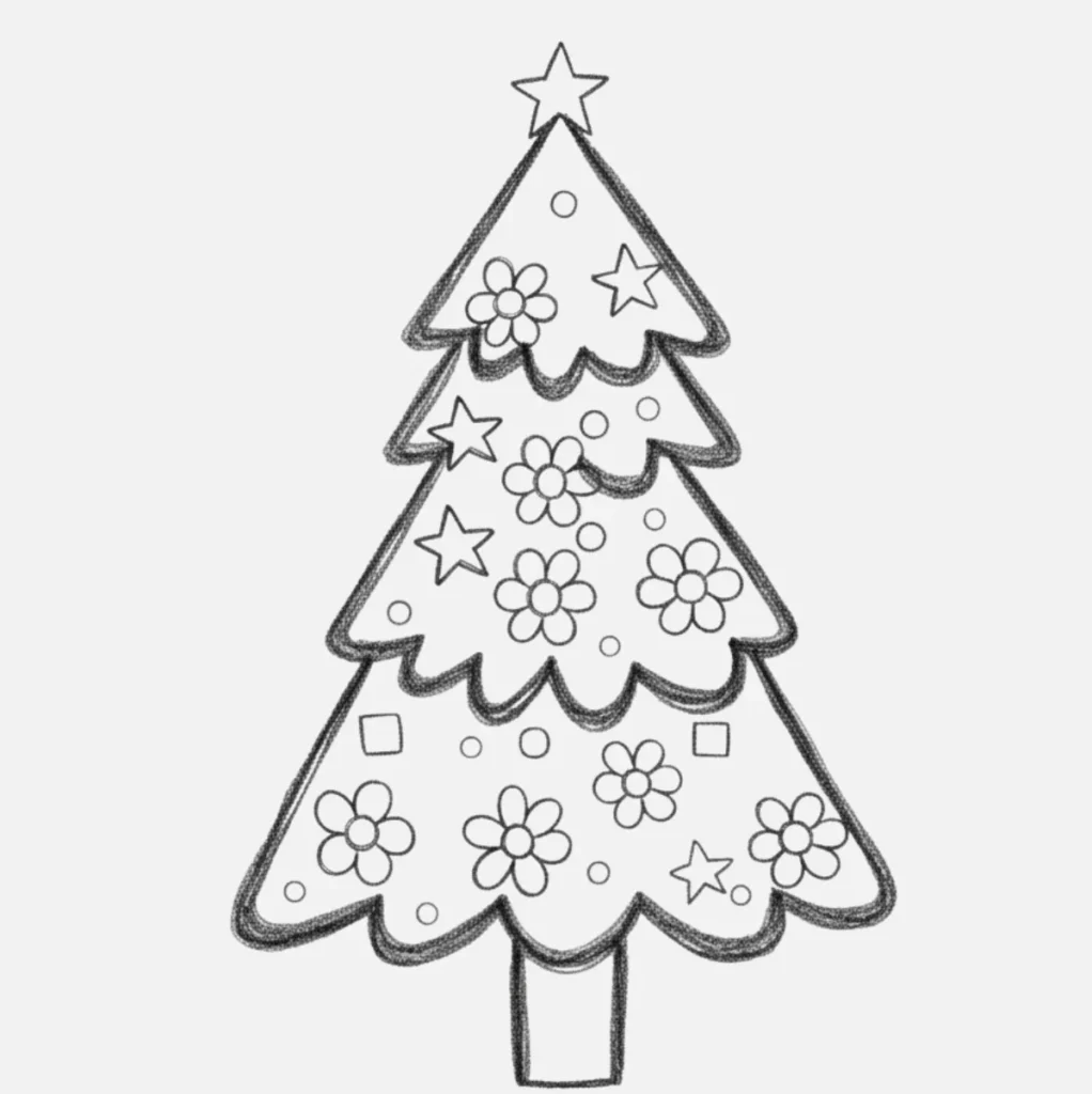 Árbol de Navidad con Flores y Estrellas