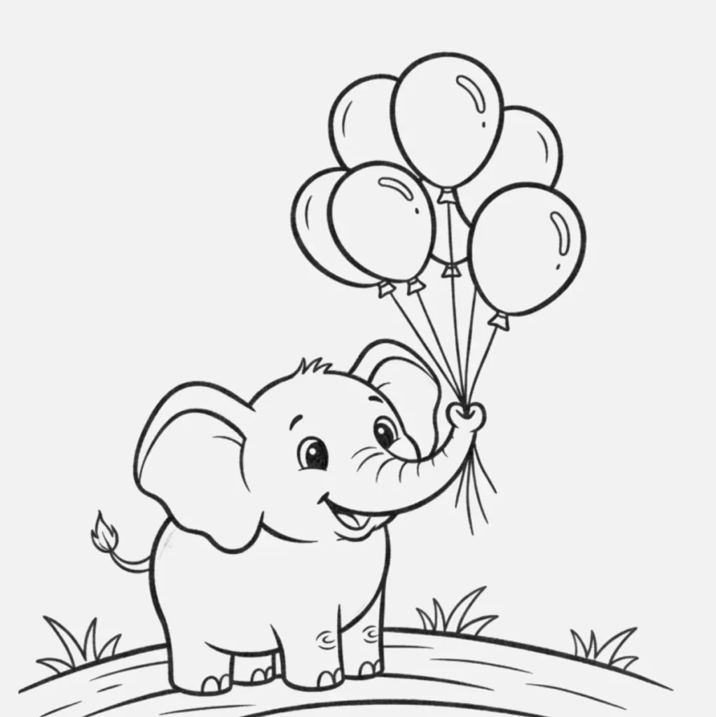 18+ Dibujos de Elefantes Bonitos y Fáciles de Hacer 5 Elefante con globos