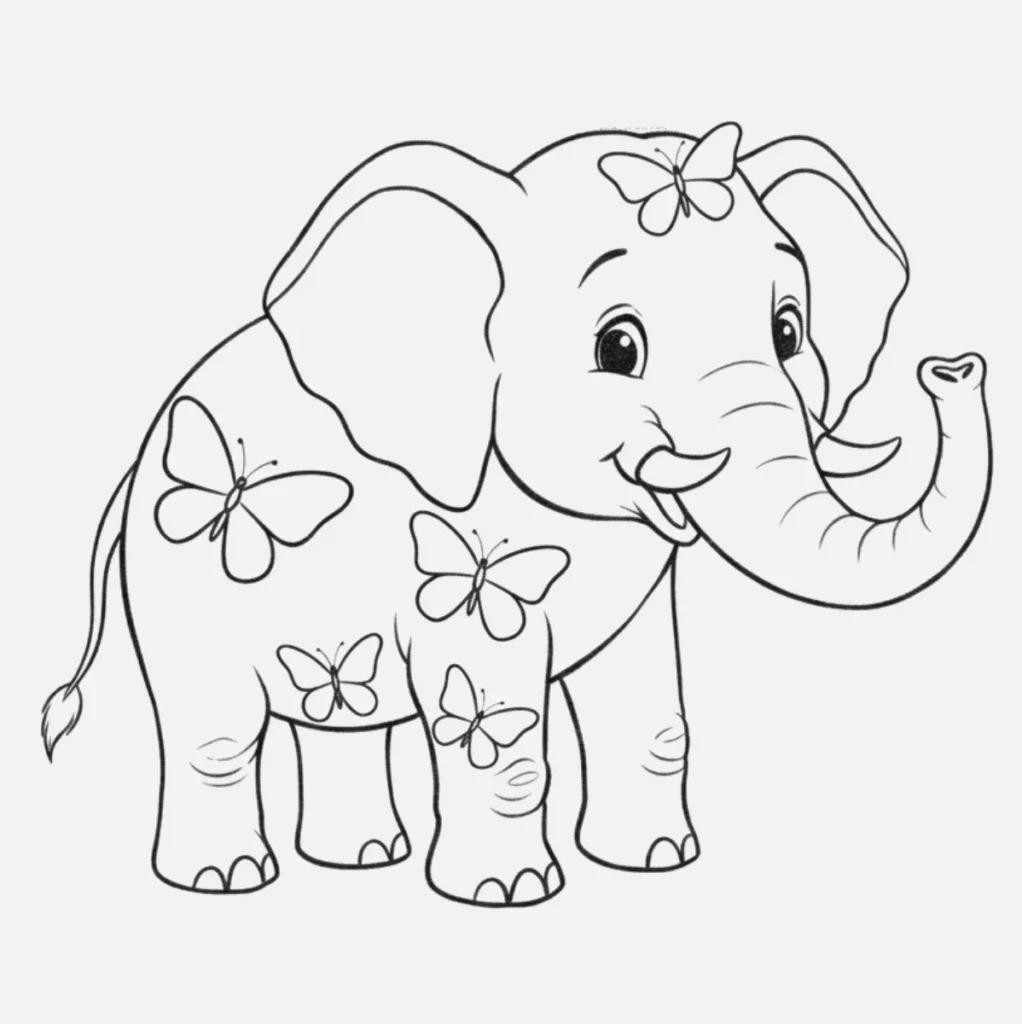 18+ Dibujos de Elefantes Bonitos y Fáciles de Hacer 13 Elefante con mariposas