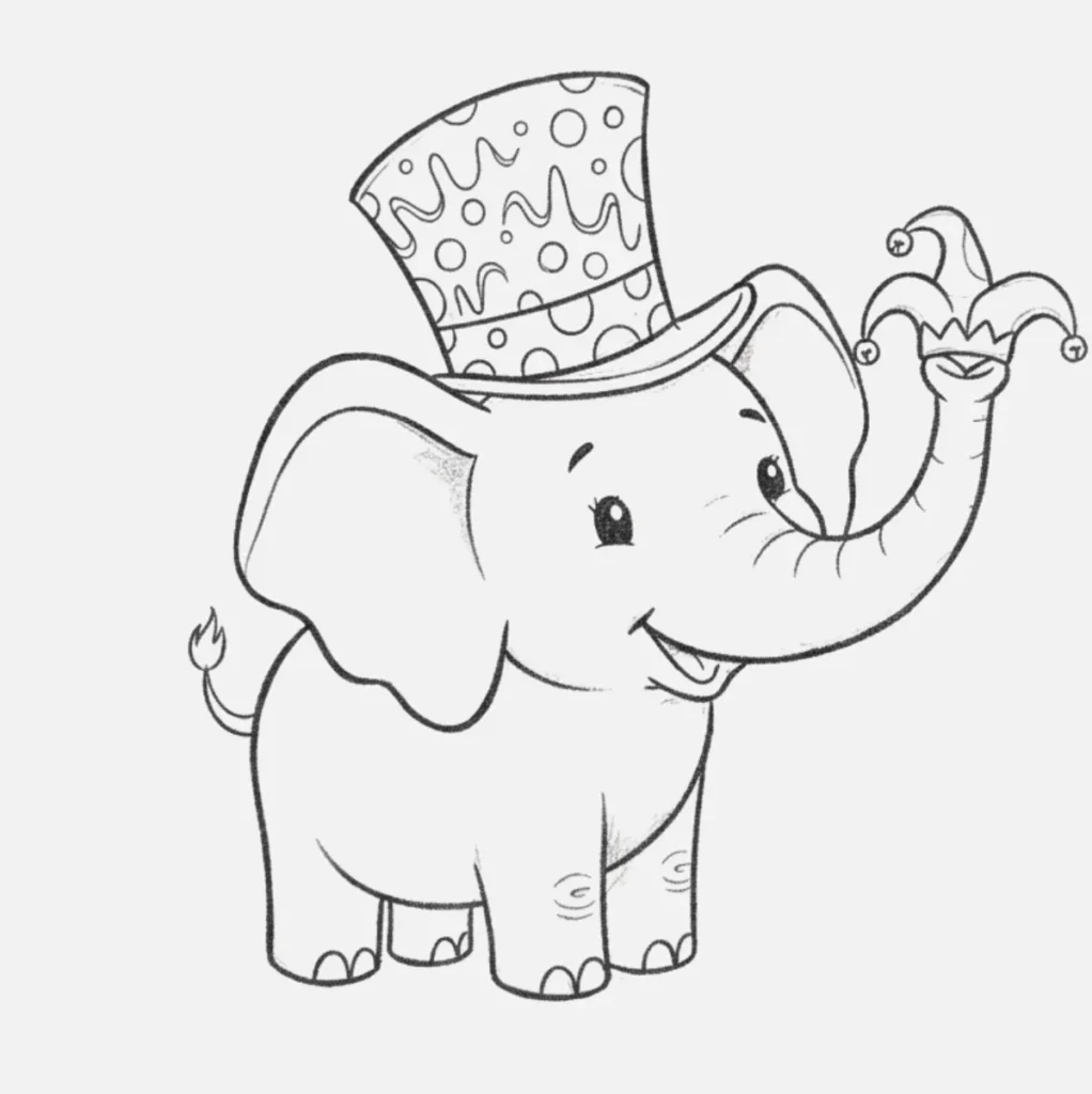 18+ Dibujos de Elefantes Bonitos y Fáciles de Hacer 7 Elefante con sombrero divertido