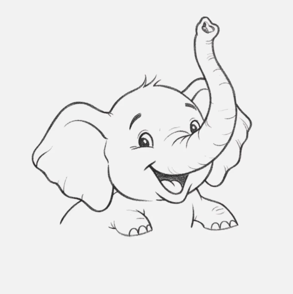 18+ Dibujos de Elefantes Bonitos y Fáciles de Hacer 15 Elefante con su trompa levantada
