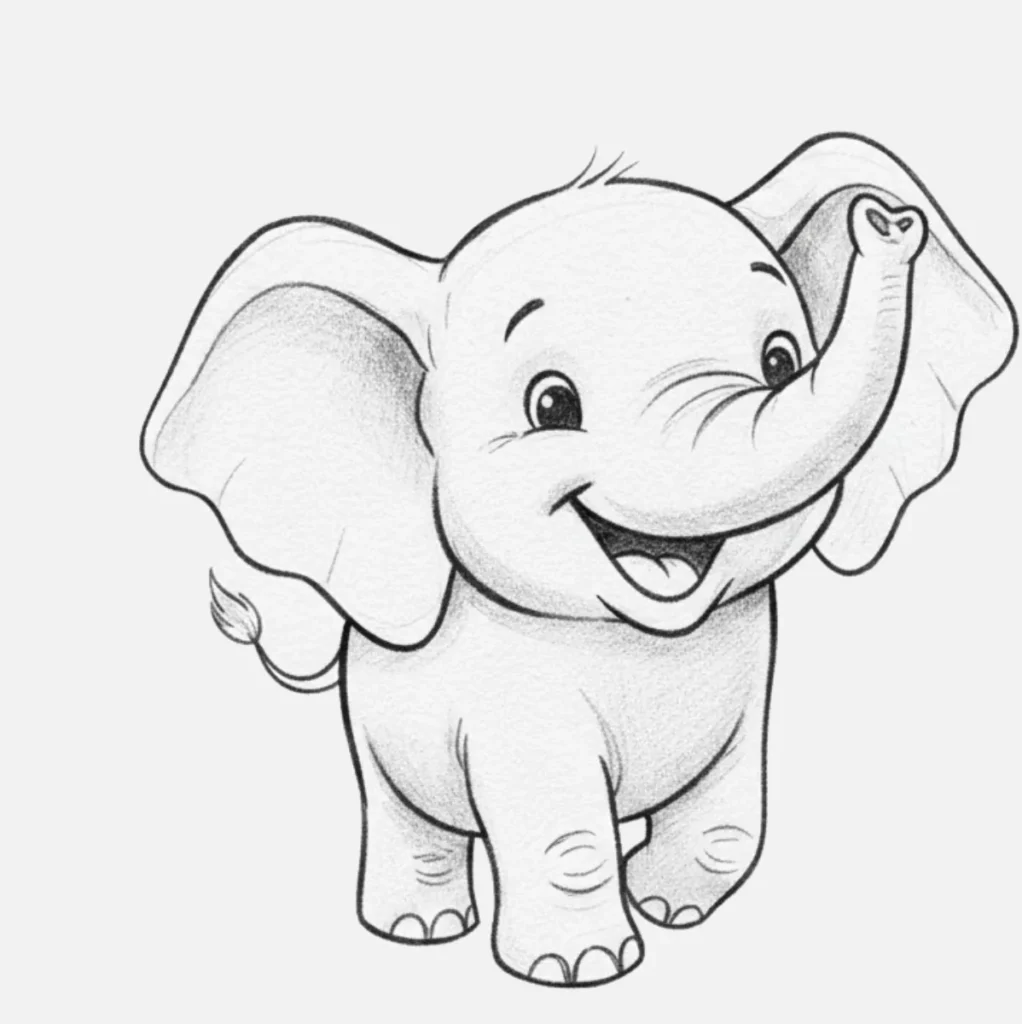 18+ Dibujos de Elefantes Bonitos y Fáciles de Hacer 23 Elefante con una sonrisa gigante