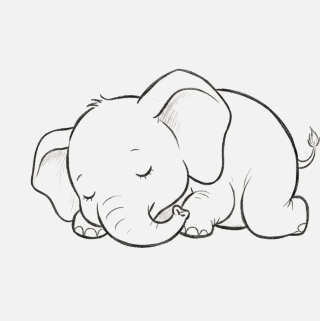 18+ Dibujos de Elefantes Bonitos y Fáciles de Hacer 8 Elefante durmiendo