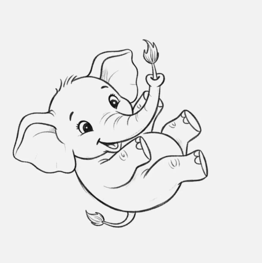 18+ Dibujos de Elefantes Bonitos y Fáciles de Hacer 16 Elefante jugando con su cola