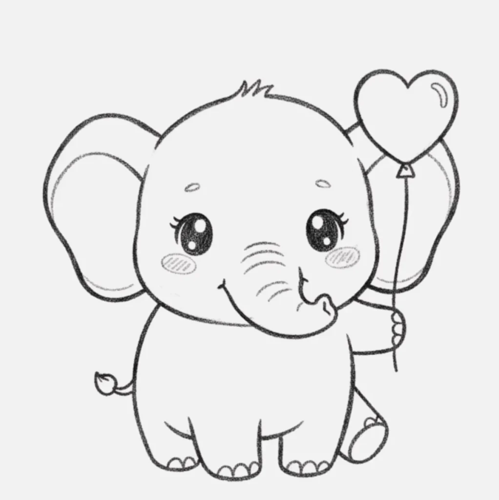 18+ Dibujos de Elefantes Bonitos y Fáciles de Hacer 20 Elefante kawaii con carita tierna