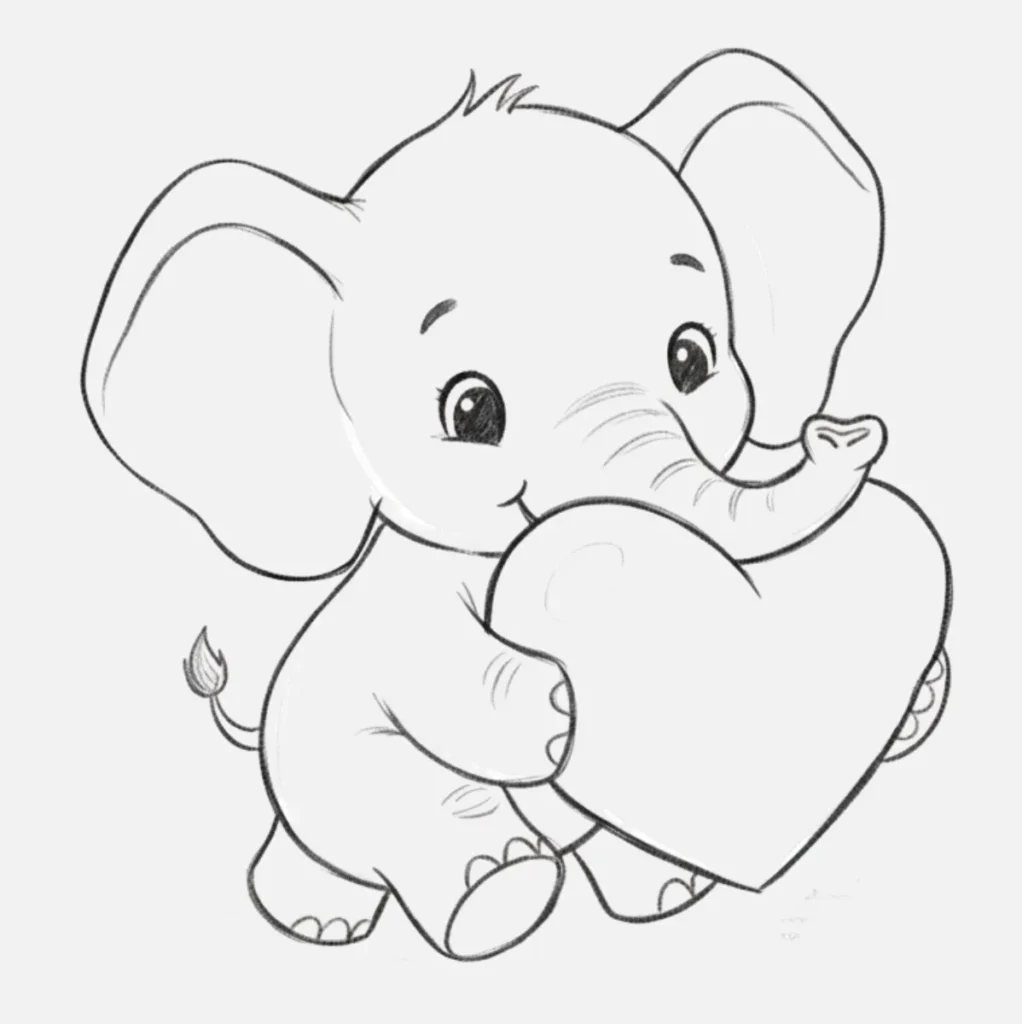 18+ Dibujos de Elefantes Bonitos y Fáciles de Hacer 14 Elefante sosteniendo un corazón