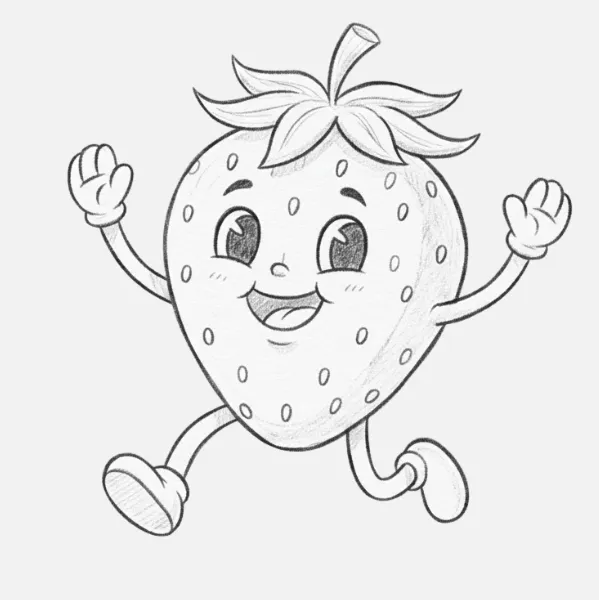 Fresa feliz con brazos y piernas