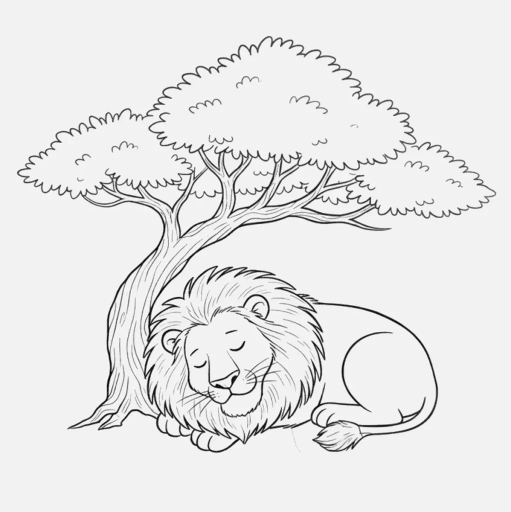 León Durmiendo Bajo un Árbol