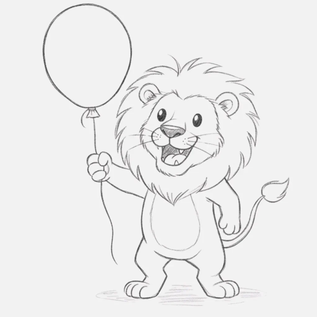 León con Globo Divertido