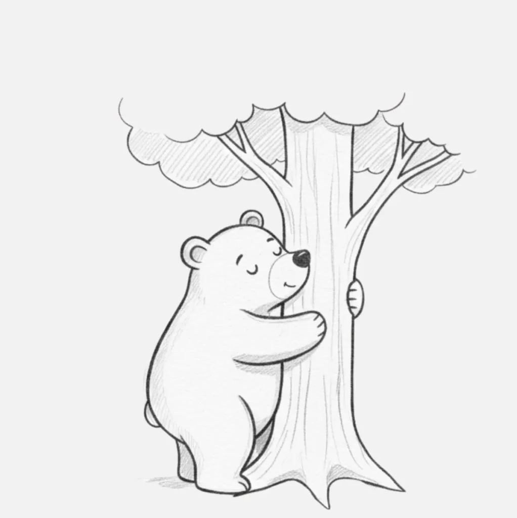 Oso Dibujos Facil: Ideas Divertidas para Niños 8 Oso Abrazando un Árbol