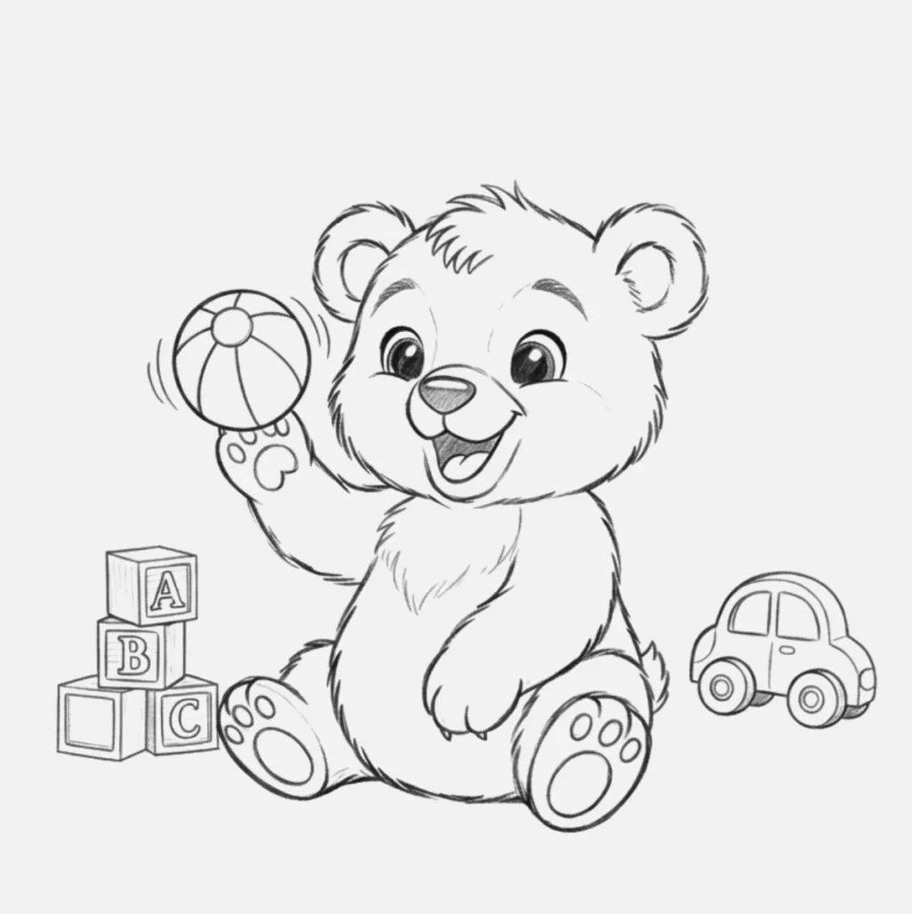 Oso Dibujos Facil: Ideas Divertidas para Niños 4 Oso Bebé Jugando