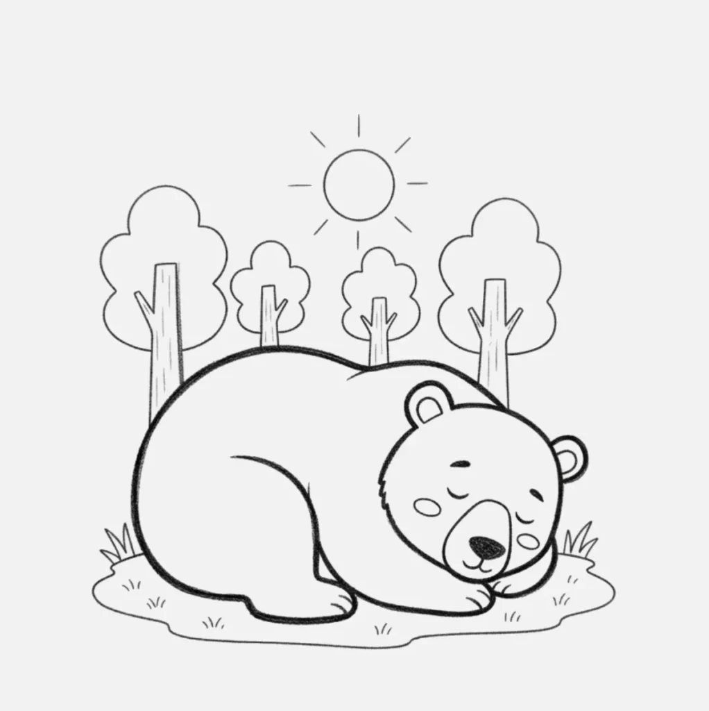 Oso Dibujos Facil: Ideas Divertidas para Niños 3 Oso Dormido en el Bosque