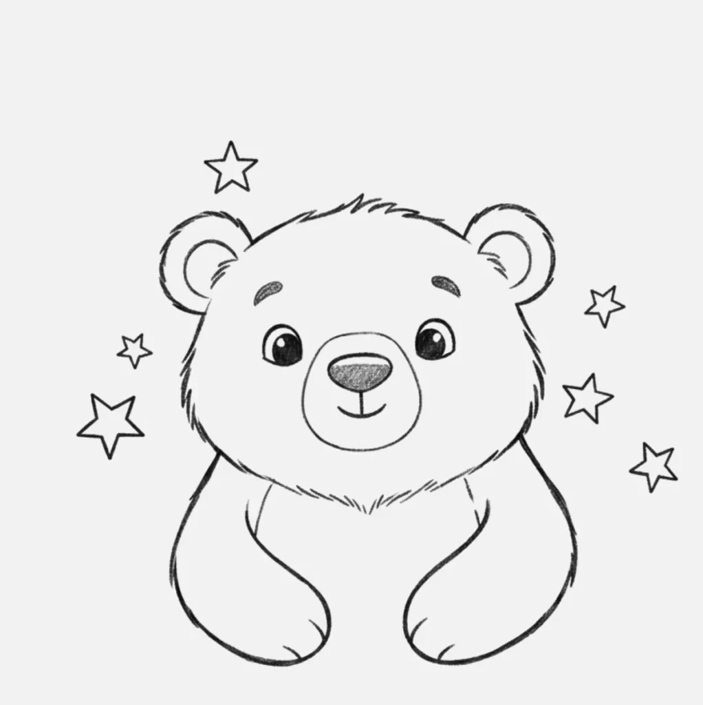 Oso Dibujos Facil: Ideas Divertidas para Niños 16 Oso con Estrellas a su Alrededor