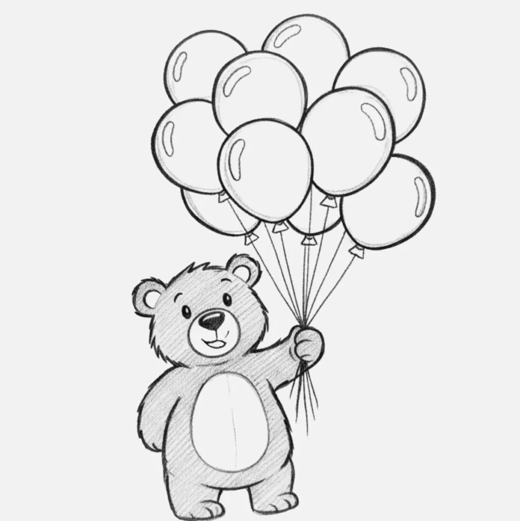 Oso Dibujos Facil: Ideas Divertidas para Niños 14 Oso con Globos de Colores