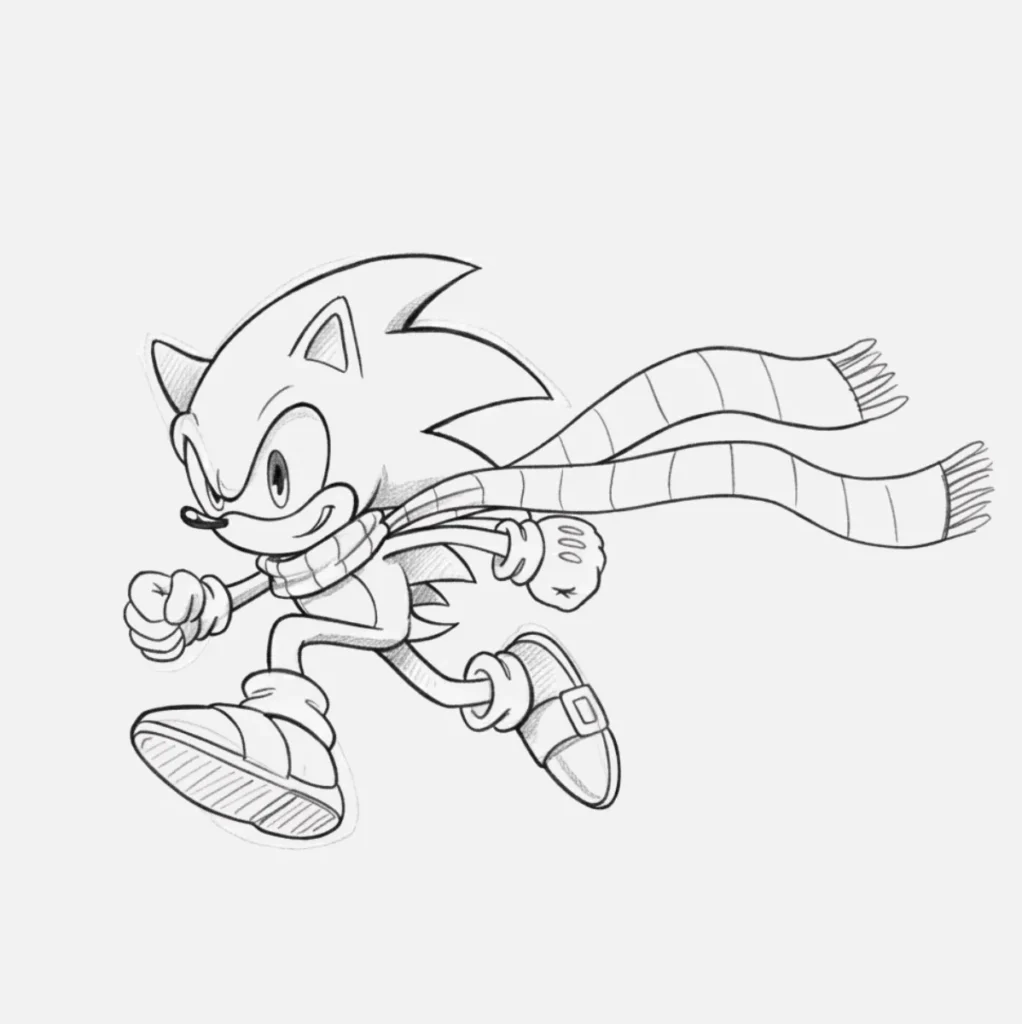 Sonic con bufanda en el viento