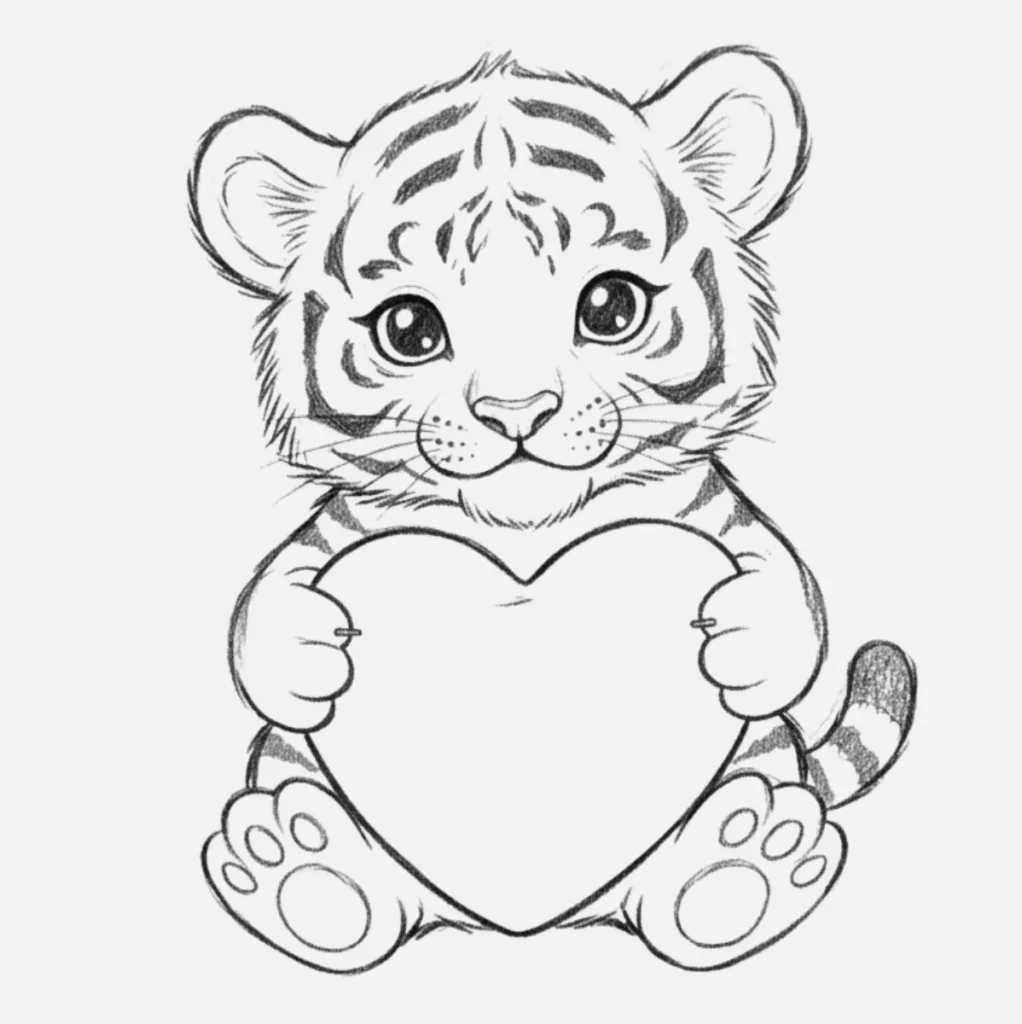Tigre bebé con un corazón