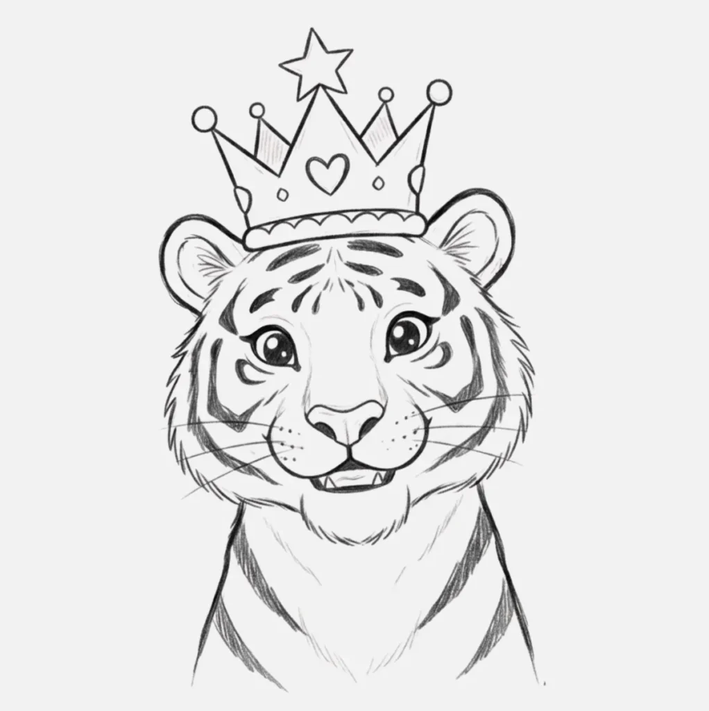 Tigre con una corona divertida