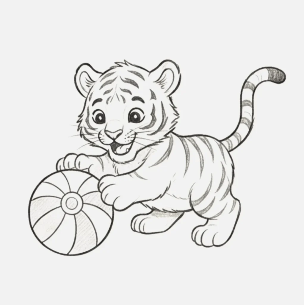 Tigre jugando con una pelota