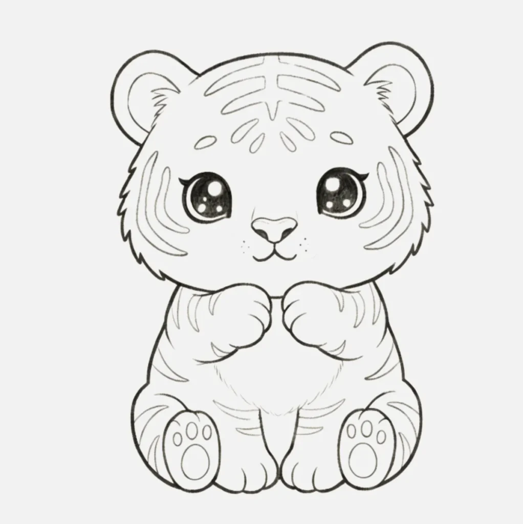 Tigre kawaii con rayas suaves