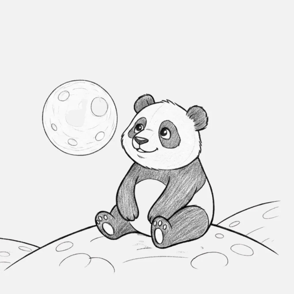 Panda Dibujo Fácil y Bonito para Niños 14 Aquí Aparece un Panda Mirando la Luna