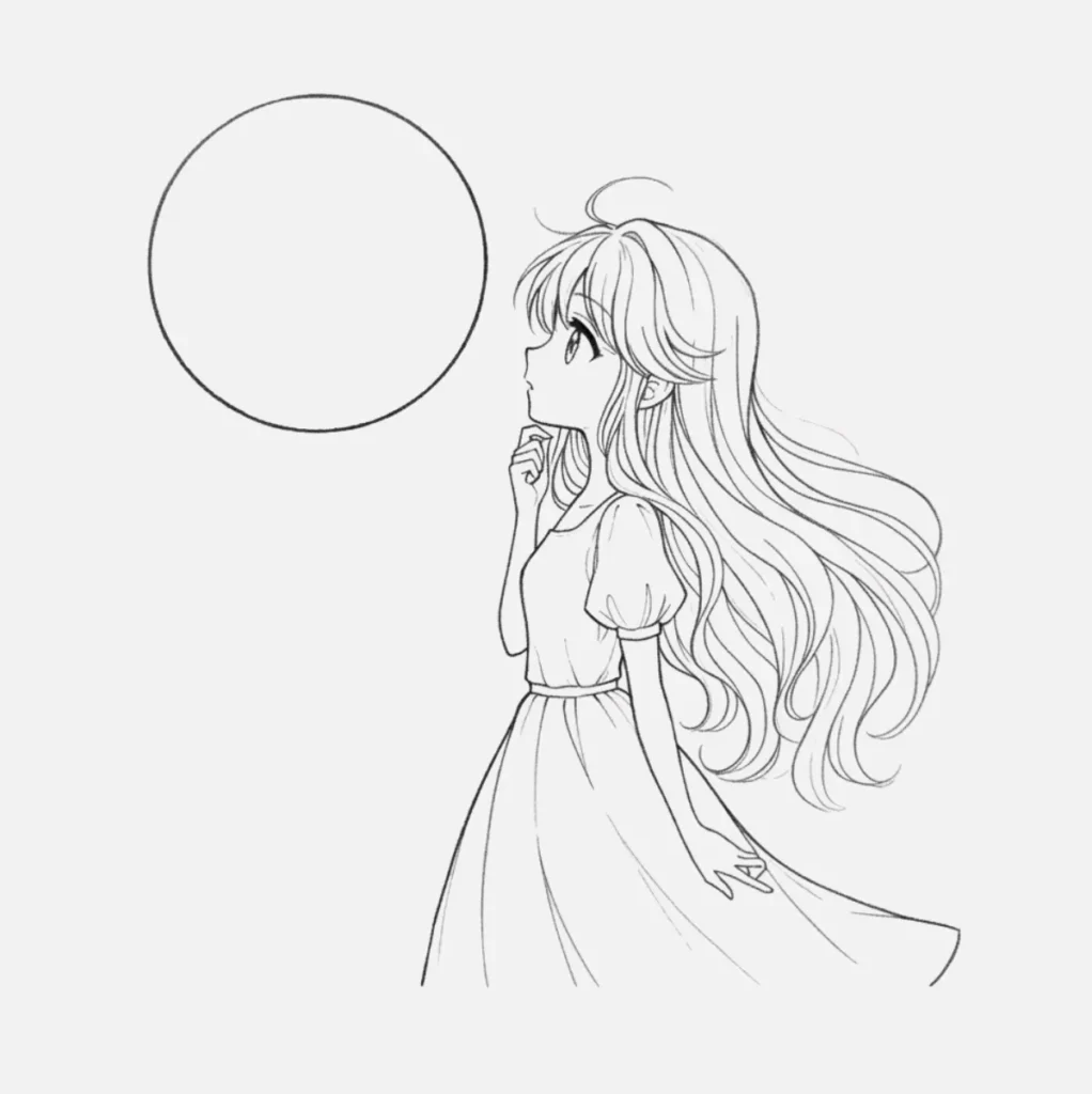 Chica Anime Mirando la Luna
