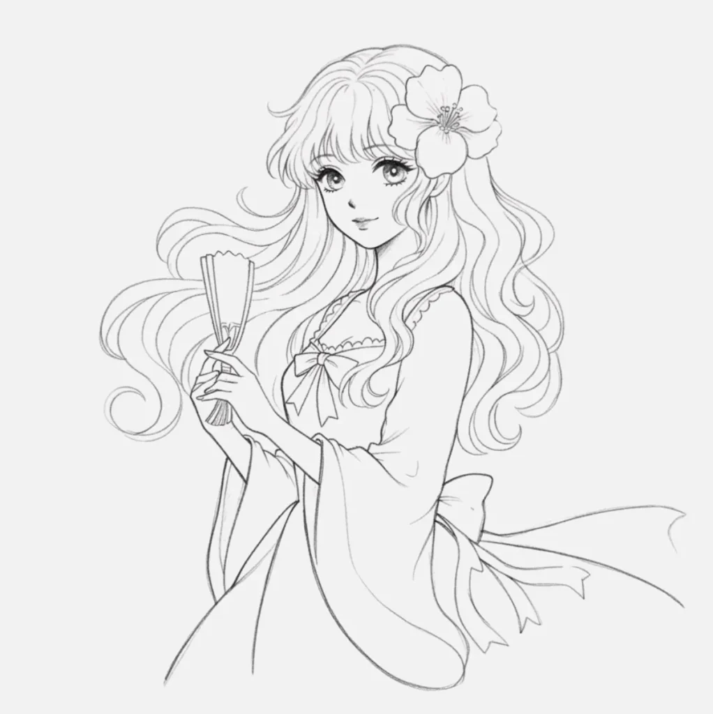 Chica Anime con Flor en el Pelo