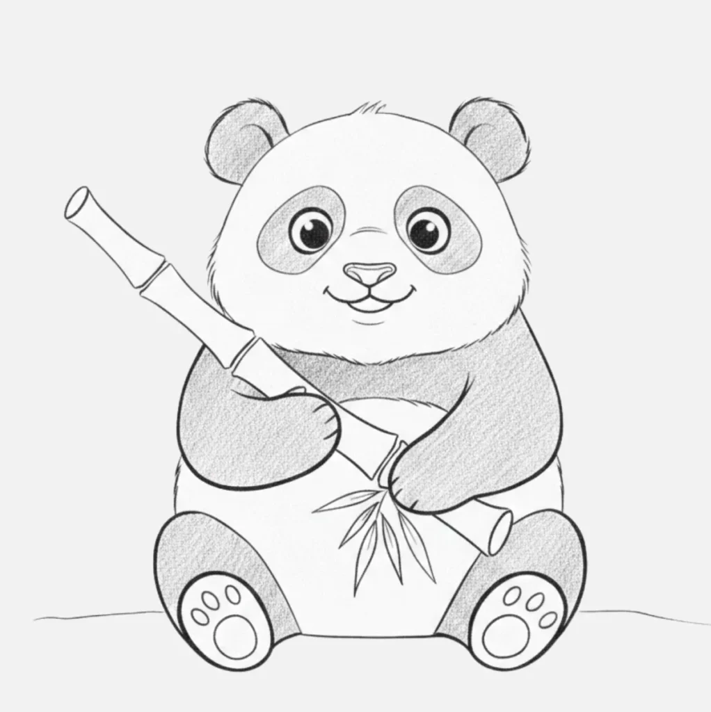 Panda Dibujo Fácil y Bonito para Niños 5 Este Oso Panda Está Comiendo Bambú