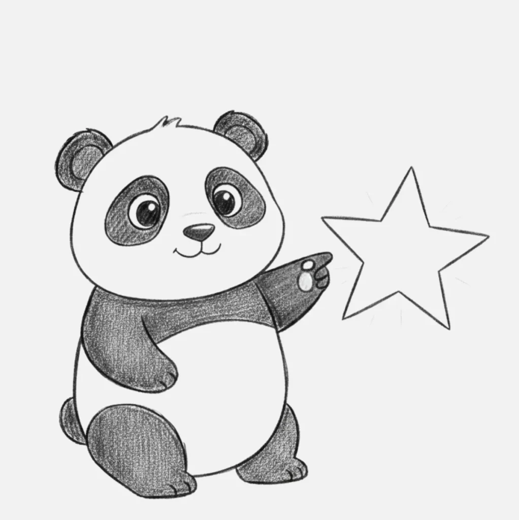 Panda Dibujo Fácil y Bonito para Niños 16 Este Oso Panda Tiene una Estrella