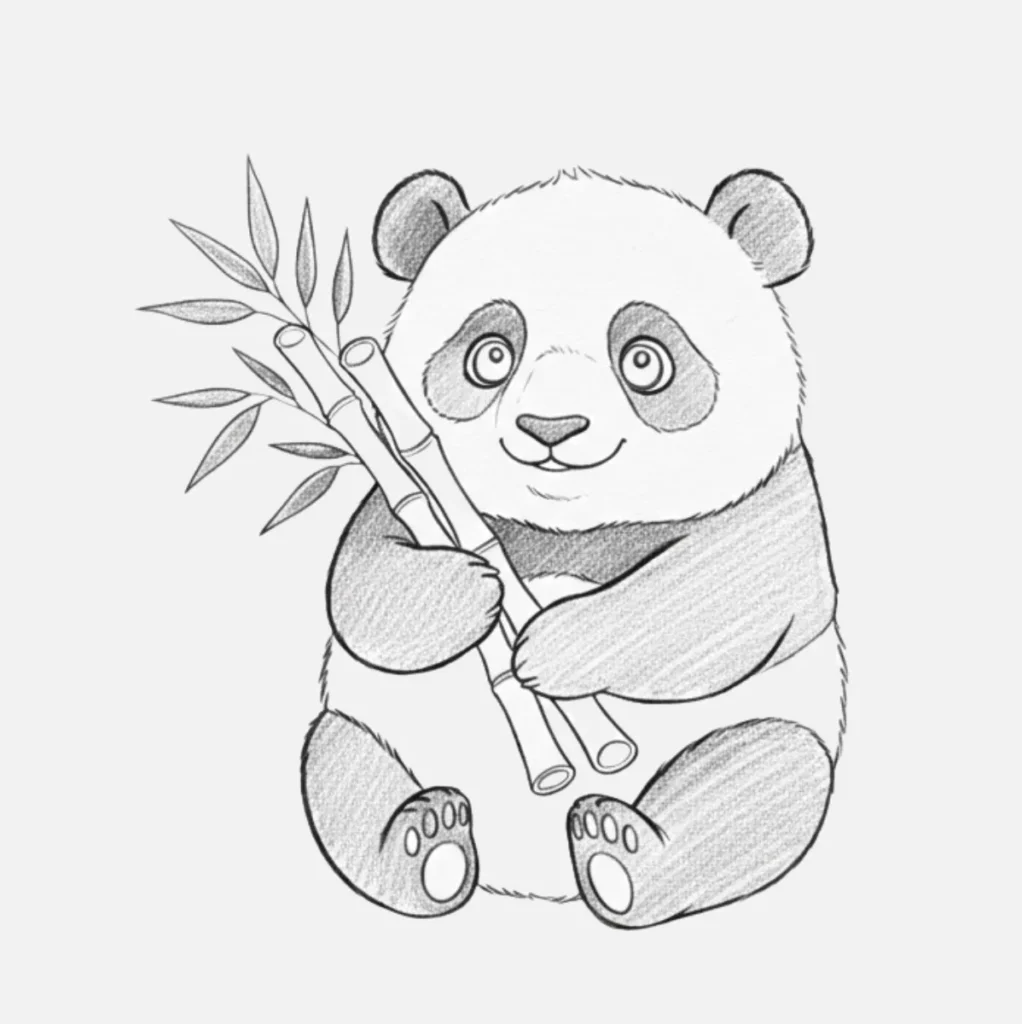 Panda Dibujo Fácil y Bonito para Niños 9 Este Panda Está Abrazando Bambú