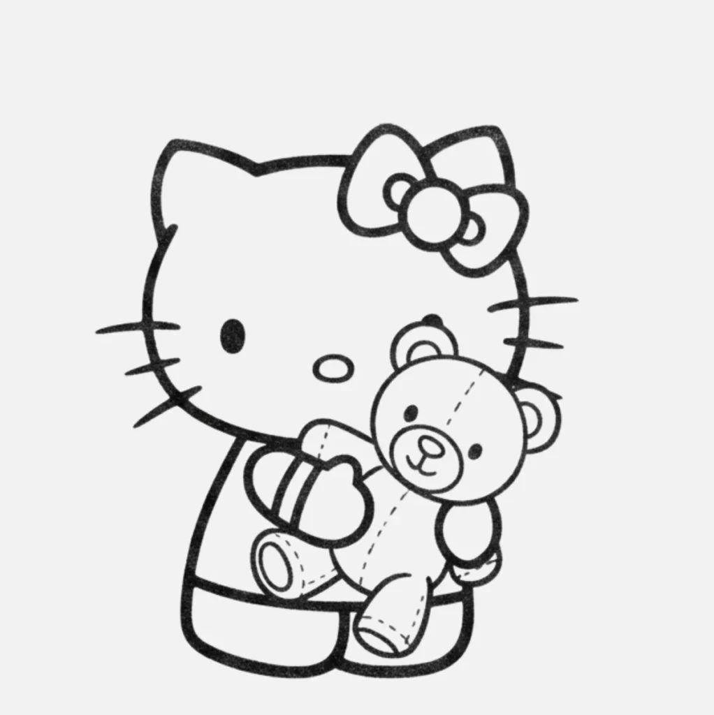 Hello Kitty Abrazando un Peluche