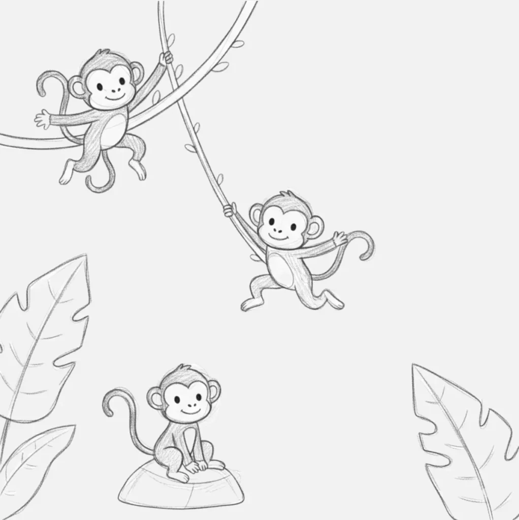 Mono Dibujo Fácil: Ideas Divertidas para Dibujar Monos 🐒 7 Mini monos jugando