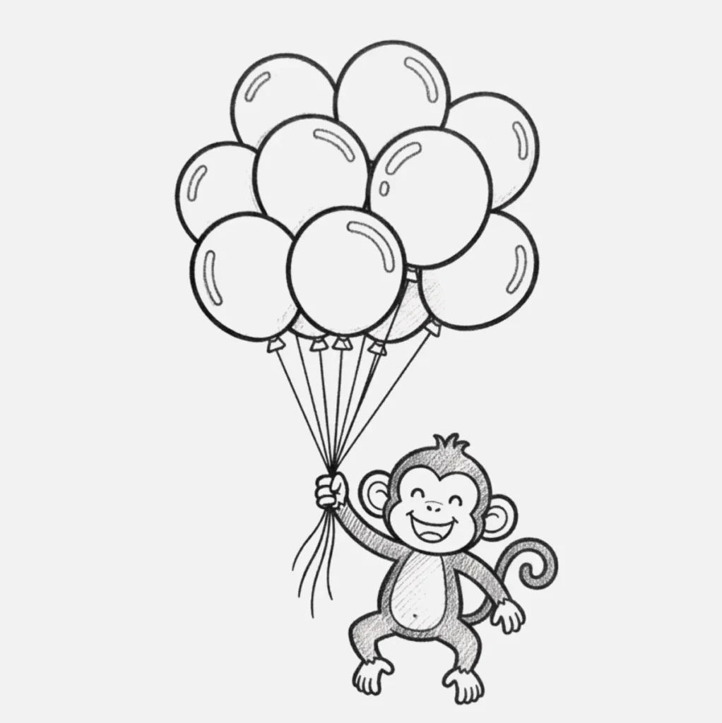 Mono Dibujo Fácil: Ideas Divertidas para Dibujar Monos 🐒 13 Mono con globos
