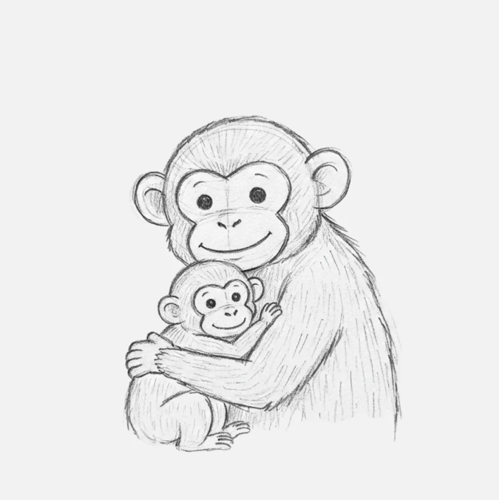 Mono Dibujo Fácil: Ideas Divertidas para Dibujar Monos 🐒 19 Mono y su amigo mono bebé