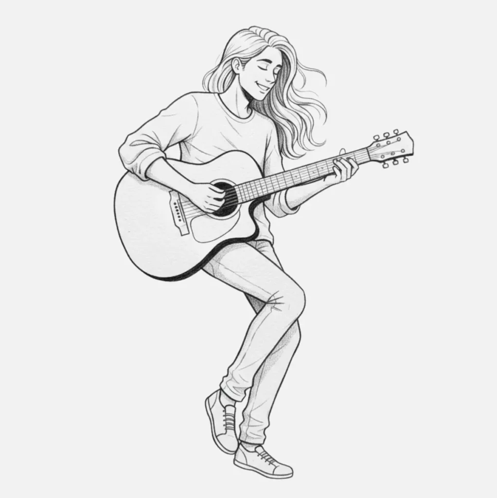 Dibujos de Personas Fáciles: Ideas Simples y Divertidas 13 Persona Tocando Guitarra
