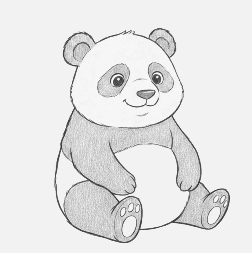 Panda Dibujo Fácil y Bonito para Niños 10 Un Oso Panda Sentado en el Suelo